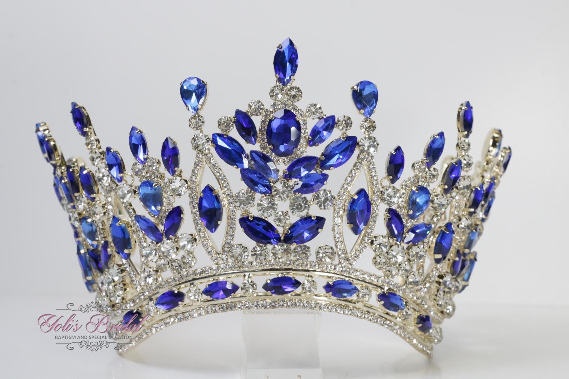 FAST SHIPPING! Gold with Blue Stones Tiara, Gorgeous Gold Tiara, Blue Tiara, Bridal, Quinceañera, Princess Tiara, XV Gift, Gift