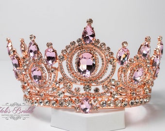 Vintage Pink Rose Gold Butterfly Bridal Crown, Floral  display picture 2