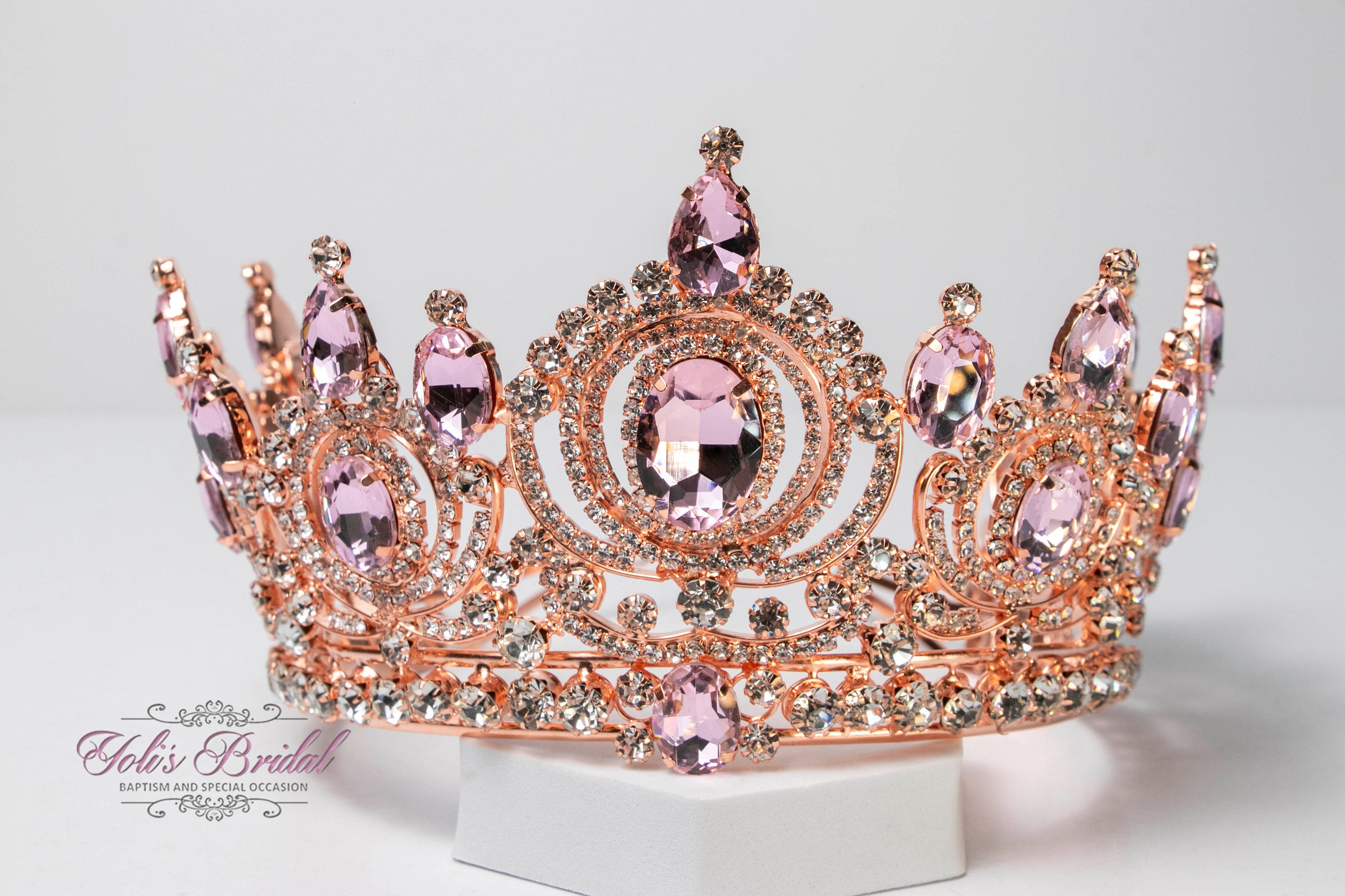 FAST SHIPPING! Rose Graceful Tiara With Pink and Clear Crystals