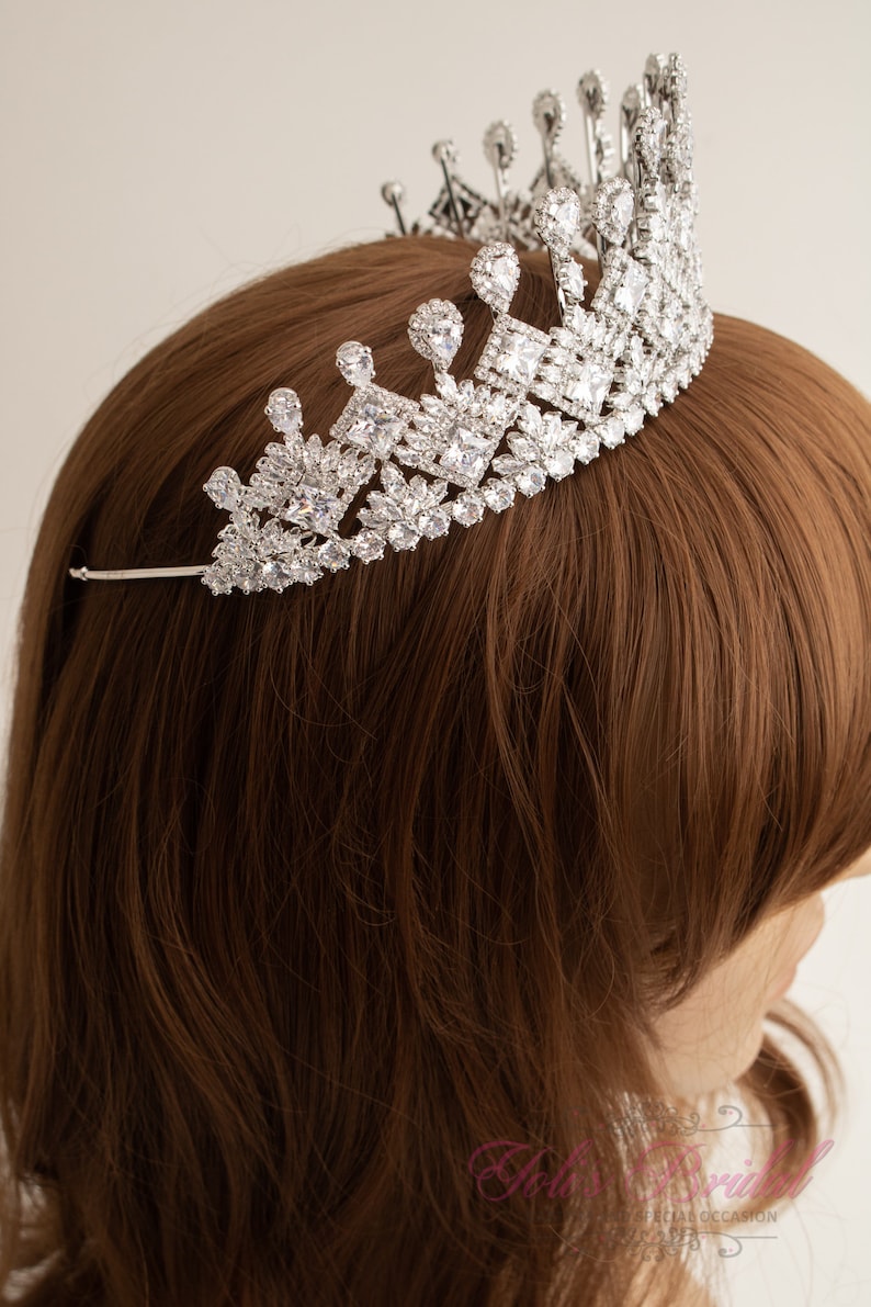 Silver Tiara Quincea\u00f1era Tiara Zirconia Silver Tiara Crown Wedding Headpiece Silver Tiara Headpiece. Crystal Tiara FAST SHIPPING!!