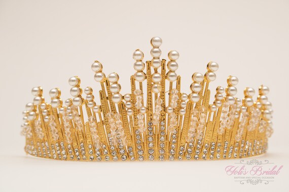 FAST Shipping!!! Gold-pearl and Swarovski Tiara, Wedding  display picture 1
