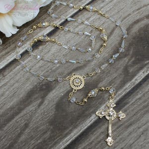 FAST SHIPPING Handcrafted Beautiful Crystal Rosary with Aurora Boreal Beads, Communion Rosary, Confirmation Rosary, Christening Rosary image 6