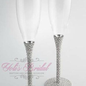 FAST SHIPPING Silver Swarovski Crystal Wedding toast Set image 5