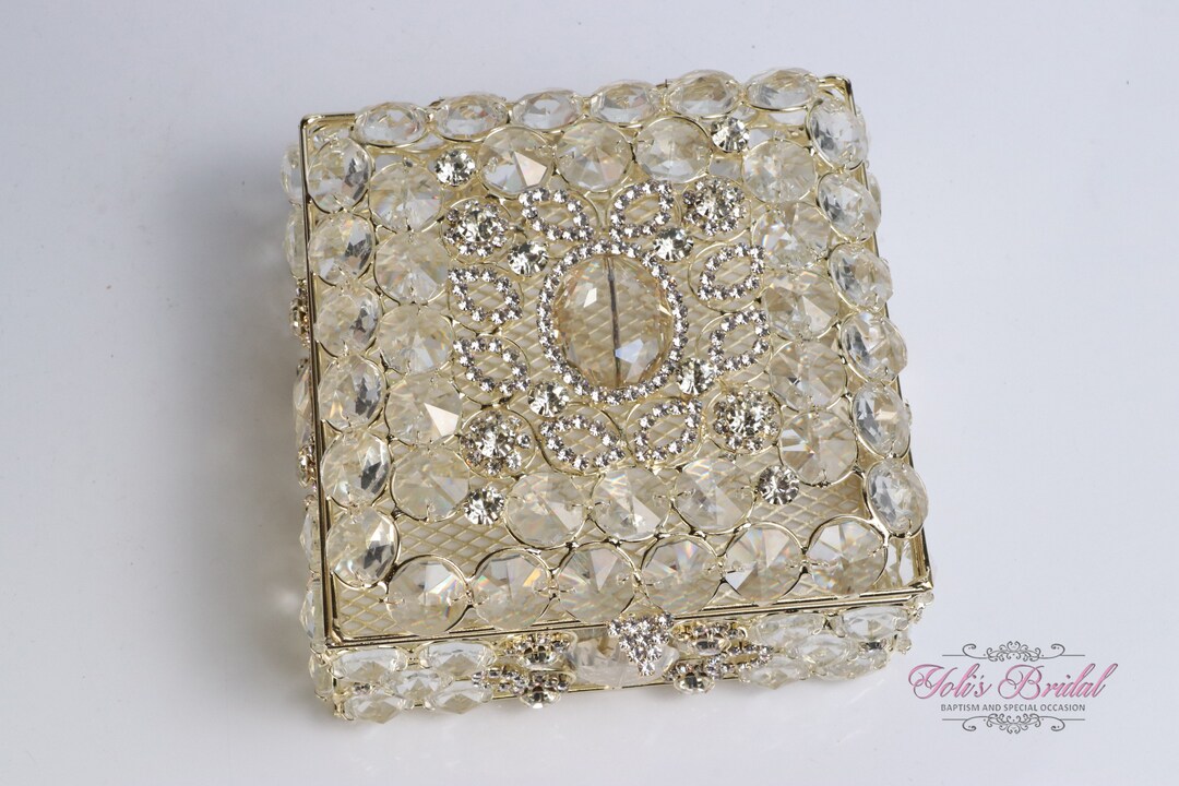 Fast Shipping!! Gold Beautiful Crystal Rhinestones Box, Wedding Lasso ...