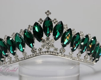 FAST Shipping!!! Beautiful Silver Girl Tiara with Jade Stones, Silver Crystals Girl Crown, Princess Tiara, Little Girl Tiara, Crystal Tiara