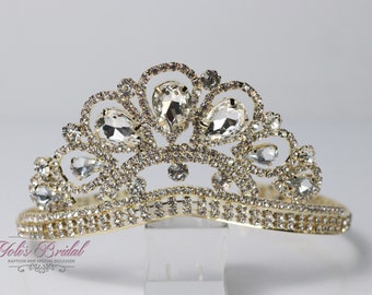 FAST SHIPPING!!! Gold Girl Tiara, Gorgeous Gold Crystal Girl Crown, Stunning Sparkle Girl Tiara, Communion Princess Girl