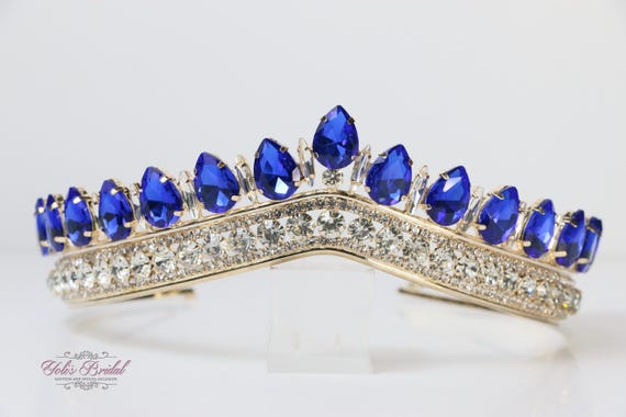 FAST SHIPPING! Gold With Blue Stones Tiara, Gorgeous Gold  display picture 2