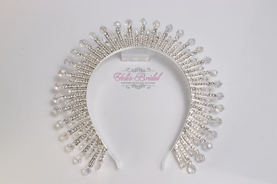 Silver Bridal Rhinestone Halo Crystal Wedding Headpiece Bridal Headband Silver, Cubic  main image 3