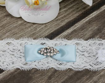 FAST Shipping!!!! Blue, White or Ivory, Beautiful Wedding Garter, Bridal Garter, Garter, Garter with brooche, Wedding Garter, Lace garter