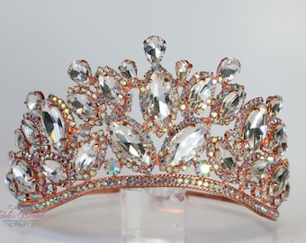 FAST SHIPPING! Rose Gold Sparkling Tiara with AB Rhinestones, Crystal Tiara, Wedding Tiara, Crown, Princess Tiara, Quinceañera, Sweet 16
