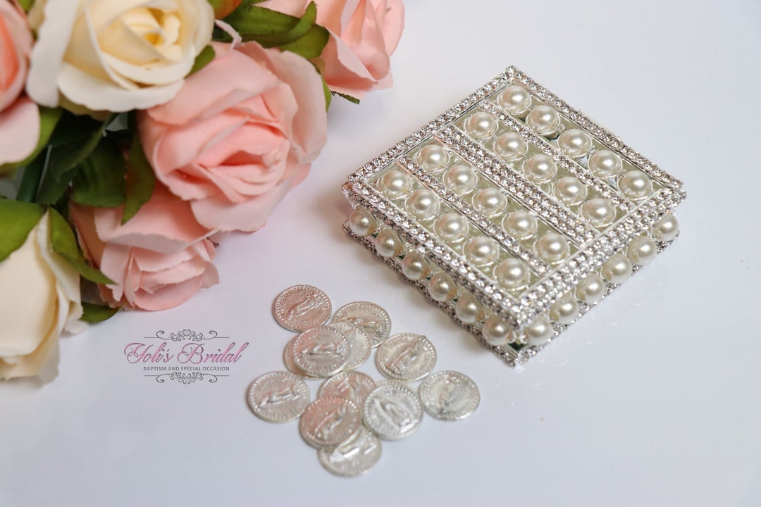 Arras Rings NEW!! Silver Wedding Arras With Pearls, Wedding Ring Box, Unity Coins ...