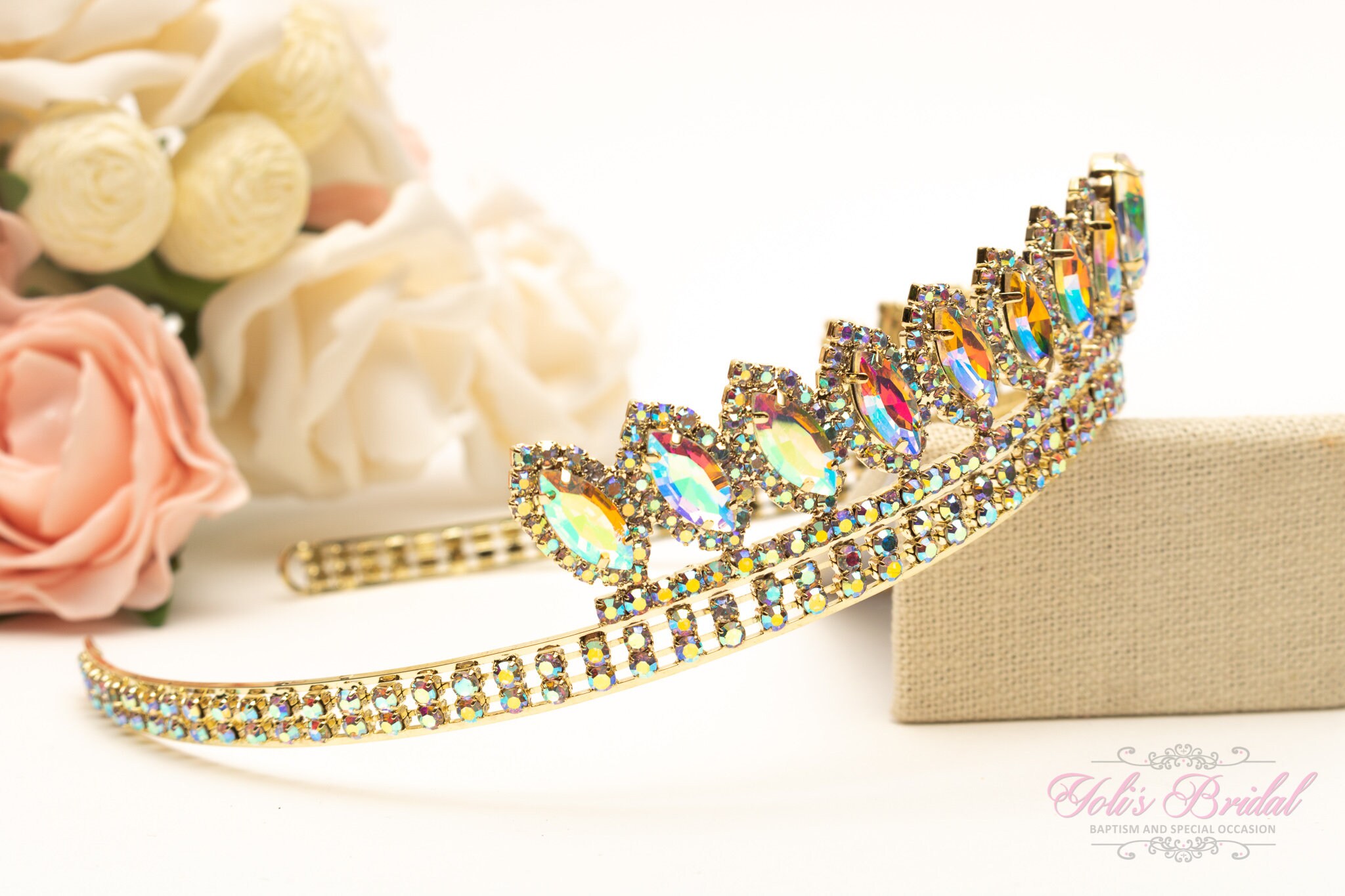FAST SHIPPING! Gold Aurora Borealis Sparkling Tiara, Crystal  display picture 2