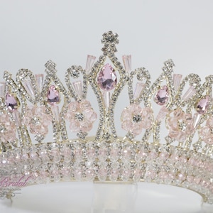 FAST Shipping! Beautiful Gold Tiara with Baby Pink Stones, Wedding Crown, Crystal Crown, Quinceañera, Gold Tiara, Pink Crown, Pink Tiara