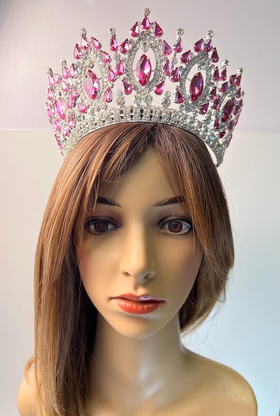 FAST SHIPPING!!! Beautiful Silver Crown With Hot Pink Stones  display picture 2