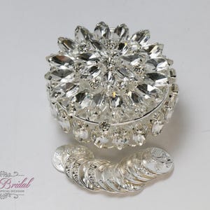 ENVÍO RÁPIDO Hermosos arreglos nupciales de plata brillante, hermosa caja de arreglos nupciales de cristal, impresionante caja de monedas de unidad de novia con brillo