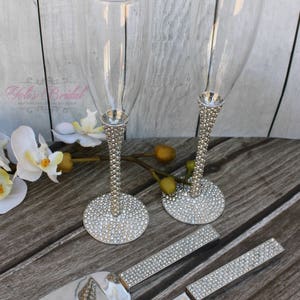 FAST SHIPPING Silver Swarovski Crystal Wedding toast Set image 4