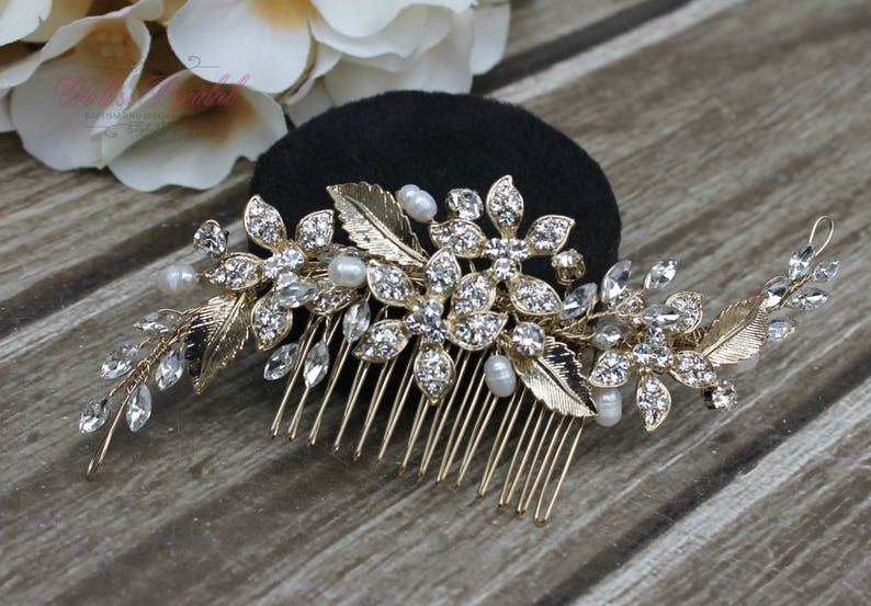 FAST SHIPPING Gold Bridal Hair Comb, Gold Wedding Hair Comb, Crystal Hair Comb, Swarovski Hair Comb, Headpiece, Crystal Headpiece, image 1