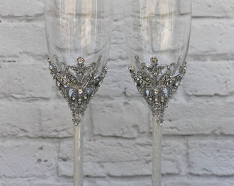 Swarovski Crystal Wedding toast Set, Champagne Glasses, Wedding Toasting flutes