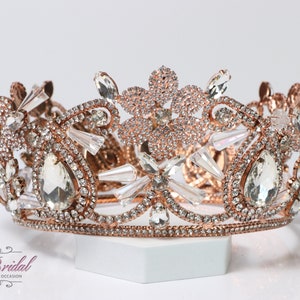 FAST SHIPPING!!! Beautiful Sparkling Rose Gold Full Round Crown, Wedding Crown, Crystal Crown, Sweet 16 Quinceañera