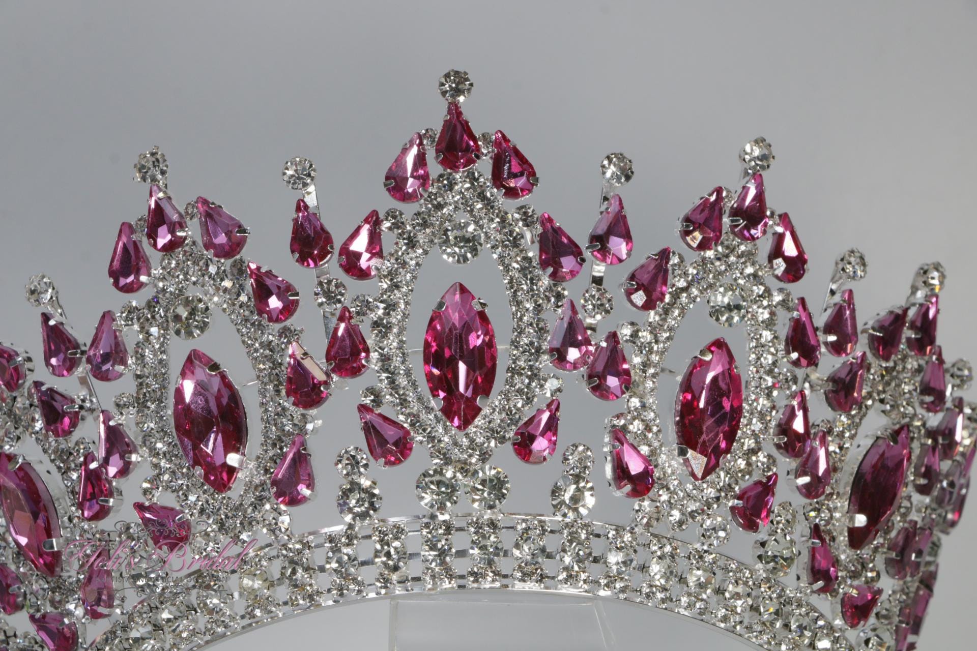 Silver Crystal Tiara, Bridal Flower Tiara, Fuchsia Crystal Tiara, Wedding Tiara FAST SHIPPING!!! Beautiful Silver Crown With Hot Pink Stones  main image 4