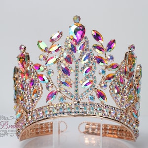 FAST SHIPPING!! Rose Gold Aurora Borealis Tiara, Gorgeous Gold Crown, Stunning Sparkle Tiara, Bridal Tiara, Wedding Crown. Quinceañera