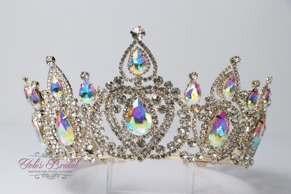 FAST SHIPPING!!! Gold Tiara With Aurora Borealis Stones 