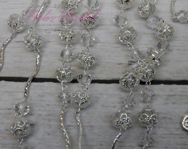 FAST SHIPPING Handcrafted Beautiful Silver Rosary, Wedding Rosary, Communion Rosary, Christening Rosary, Confirmation Rosary, Rosary Gift image 3