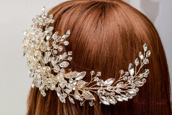 Elegant Gold Hair Comb with Crystal Accents Gold Leaf Crystal Wedding Hair Comb – Elegant Bridal  main image 2