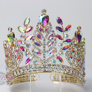 FAST SHIPPING!! Gold Aurora Borealis Sparkling Tiara, Gorgeous Gold Crown, Stunning Sparkle Tiara, Bridal Tiara, Wedding Crown. Quinceañera