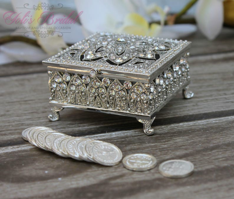 NEW Silver Swarovski Crystal Box, Wedding Ring Box, Wedding Arras, Unity Coins, Ring Box, Wedding gift, Anniversary Gift, Arras de boda image 3