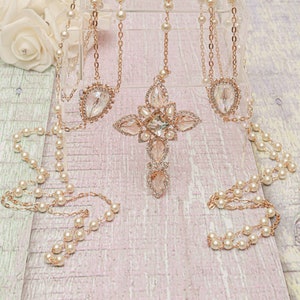 ¡ENVÍO RÁPIDO! Hermoso lazo de boda de oro rosa y rosario a juego. Lazo de boda, cordón de unión para boda, regalo de boda.