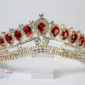 FAST SHIPPING!!! Gold with Red and AB stones Tiara, Gorgeous Gold Tiara, Stunning Sparkle Girl Tiara, Communion Princess Girl
