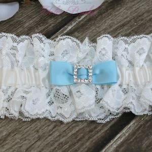 FAST Shipping Beautiful Ivory Wedding Garter, Bridal Garter, Garter, Rhinestones Garter, Something Blue, Blue Wedding Garter image 2