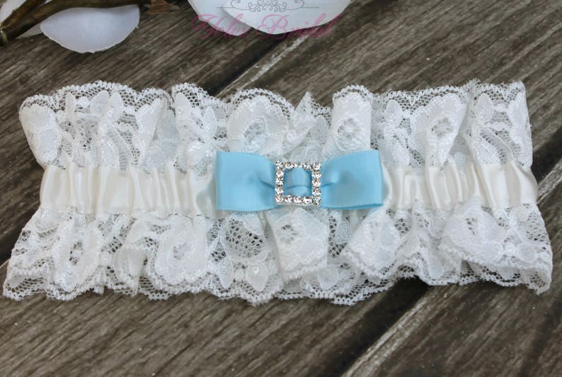 FAST Shipping Beautiful Ivory Wedding Garter, Bridal Garter, Garter, Rhinestones Garter, Something Blue, Blue Wedding Garter image 2