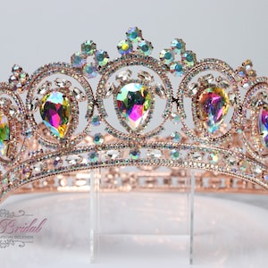 FAST SHIPPING!! Rose Gold AB Round Crown, Royal Crown, Full Crown, Tiara, Wedding Crown, Crown, Quinceañera, Crystal Crown, Sweet 16