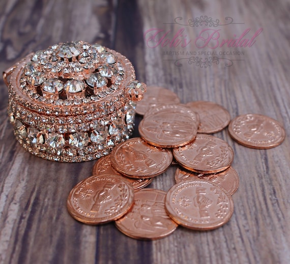 Arras de Boda - Monedas de Unidad de Boda - Arras de matrimonio - Arras de  boda con caja de madera y caja de cuentas de cristal - 13 monedas de boda