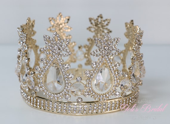 Gold full round crown bride Amazon.com : Queen King Wedding Crown Round Tiaras And  main image 2