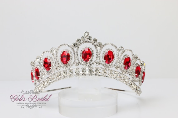 Silver Crown Tiara With Red Stones Silver Crown Tiara With Red Stones