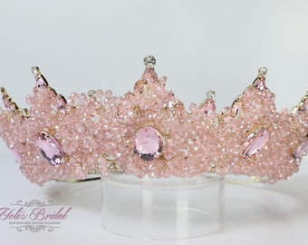 FAST SHIPPING! Beautiful Pink Tiara with Crystals, Crystal Tiara, Wedding Tiara, Crown, Princess Tiara, Quinceañera, Sweet 16 Tiara