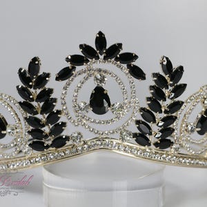 FAST SHIPPING!! Gold Tiara with Black Stones, Gorgeous Gold Tiara, Gold Tiara, Tall Gold Tiara, Gold Crown, Black Crown, Black Tiara