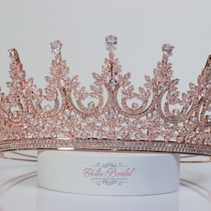 FAST SHIPPING!!! Round Zirconia Rose Gold Tiara, Quinceañera Tiara, Crystal Tiara, Crown Wedding Headpiece, Rose Gold Tiara, Headpiece