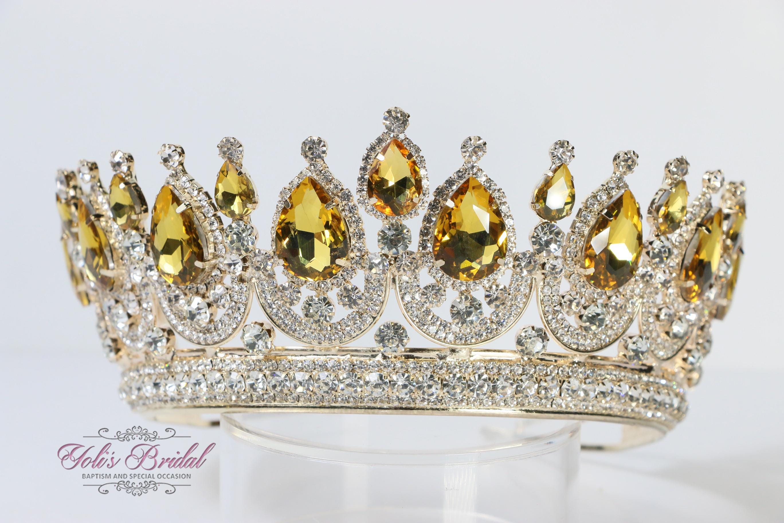 Vintage Gold Crystal Teardrop Tiara Laena Tiara -- Crystal Antique Gold – Jennifer Behr LLC main image 2