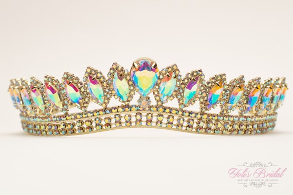 FAST SHIPPING! Gold Aurora Borealis Sparkling Tiara, Crystal  display picture 1