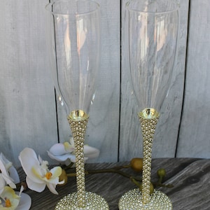FAST SHIPPING!! Gold Swarovski Crystal Wedding toast Set, Champagne Glasses, Weeding Toasting flutes