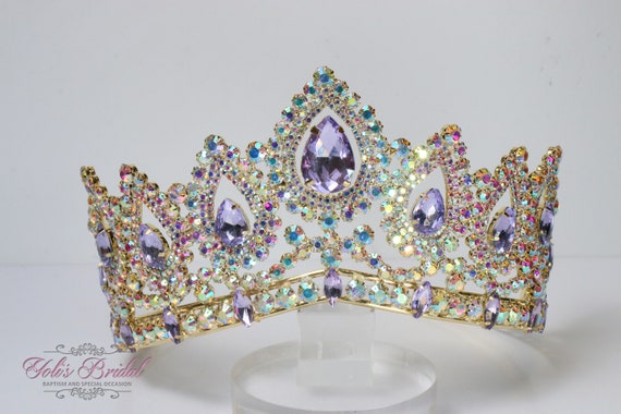 Gold Crystal Teardrop Tiara with Iridescent Stones - Women Accessories Youfir Bridal Tiaras Headpiece, Crystal Teardrop... From  main image 3