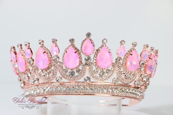 Rose Gold Pink Crystal Bridal Tiara Rose Gold Pink Crystal Tiara Crown Wedding Bridal Pageant  main image 4