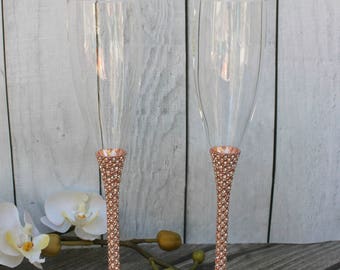 FAST SHIPPING!! Rose Gold Swarovski Crystal Wedding toast Set, Champagne Glasses, Weeding Toasting flutes