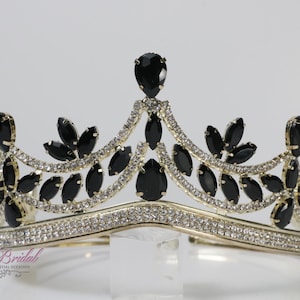 FAST SHIPPING!! Gold Tiara with Black Stones, Gorgeous Gold Tiara, Gold Tiara, Tall Silver Tiara, Gold Crown, Black Crown, Black Tiara