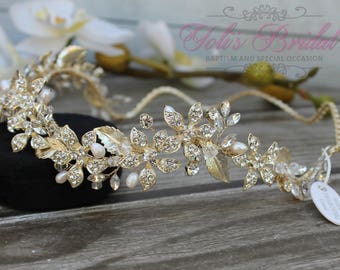 FAST SHIPPING!! Gold Swarovski Bridal Halo, Bridal Wreath, Bridal Hair Comb, Swarovski  Hair Comb, Crystal Hair Comb, Swarovski Hairband