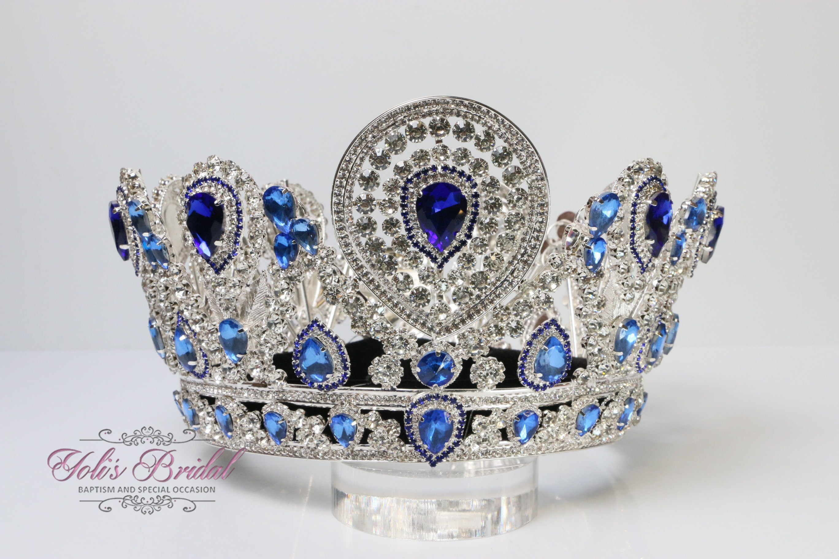 FAST SHIPPING! Silver With Royal Blue Stones Full Crown  display picture 2